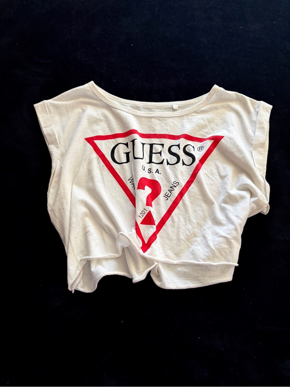 GUESS White Crop Top with Red Triangle Logo